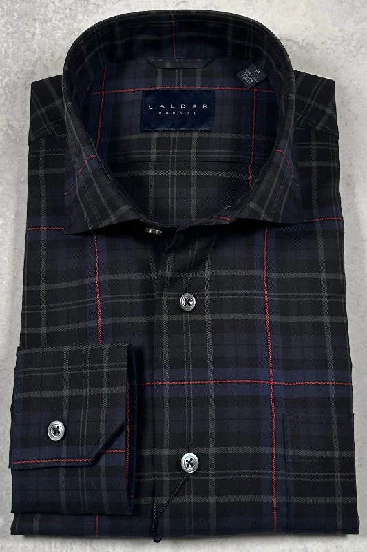 Calder Carmel Melange Twill Exploded Tartan Sport Shirt in Hunter Athletic Men's High