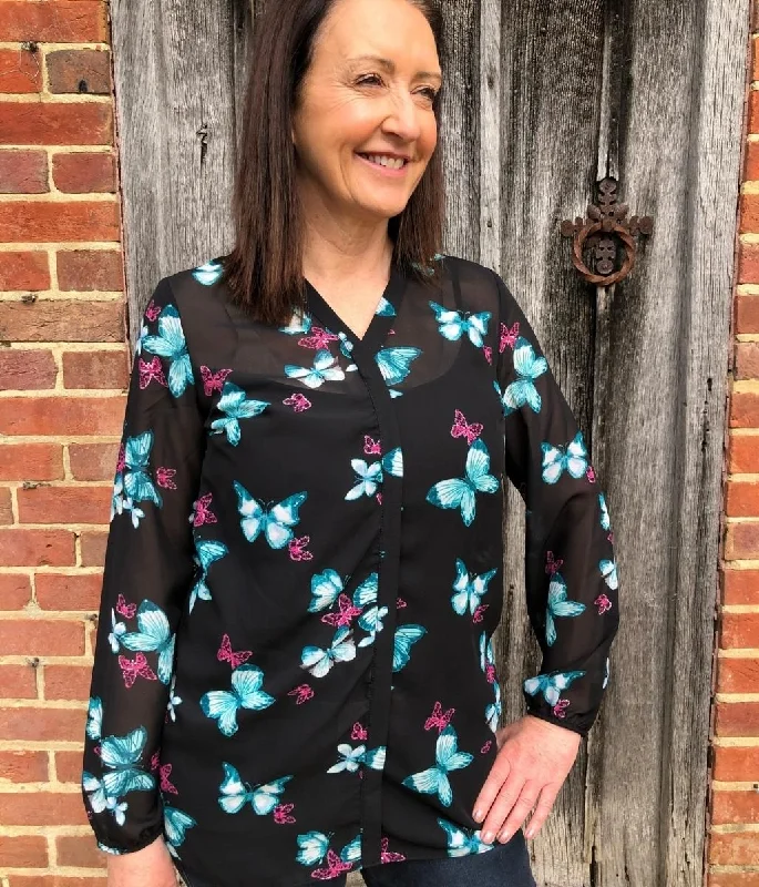 Black Butterfly Popover Blouse Organic