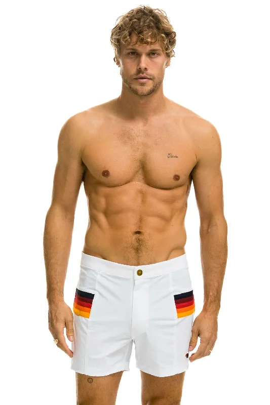 MEN'S HORIZONTAL 5 STRIPE FLEX SHORTS - WHITE Sharp Men's Italian