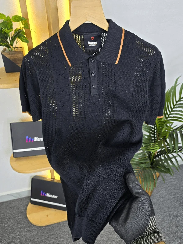 Mensoo Infinite Knit Button T Shirt Black Practical Men's Quick