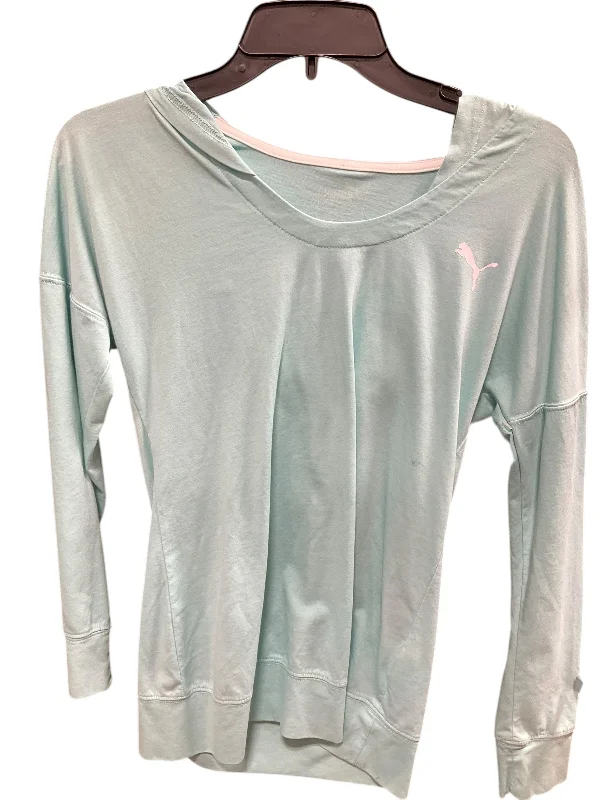 Athletic Top Long Sleeve Collar By Puma In Light Blue, Size: Xs Gym