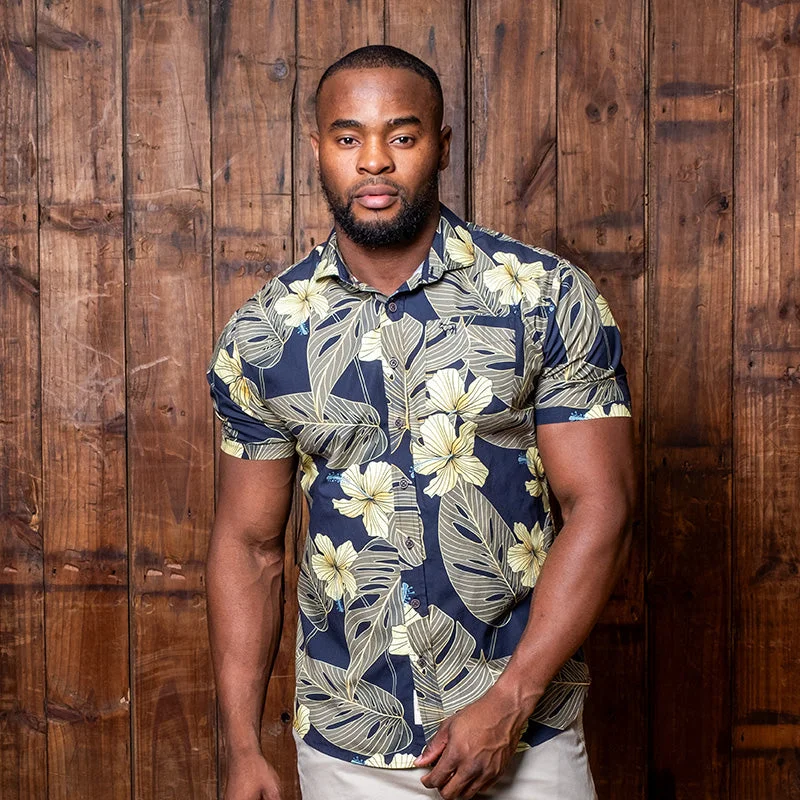 Midnight Botanicals Short Sleeve Shirt Midnight Polished Men's Silk