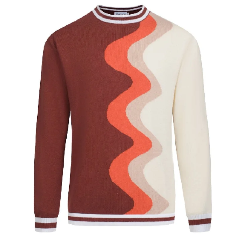 Men's brown wavy knit crew neck knit T-shirt Athletic Men's Compression