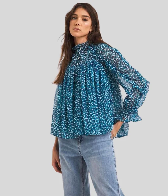 French Connection Mosaic Blue Billi Top Laid