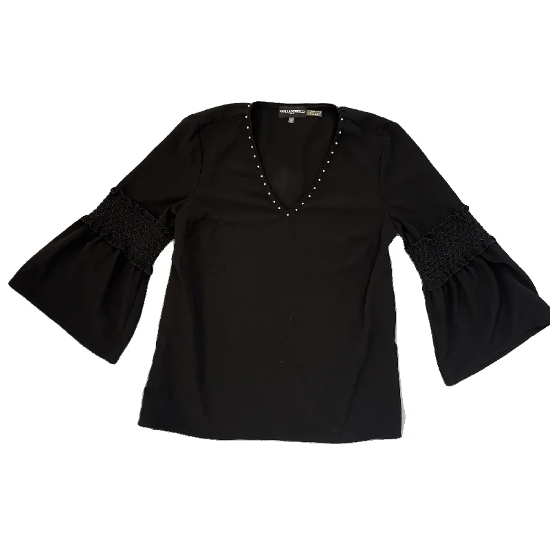 Top Long Sleeve Designer By Karl Lagerfeld In Black, Size: S Laid