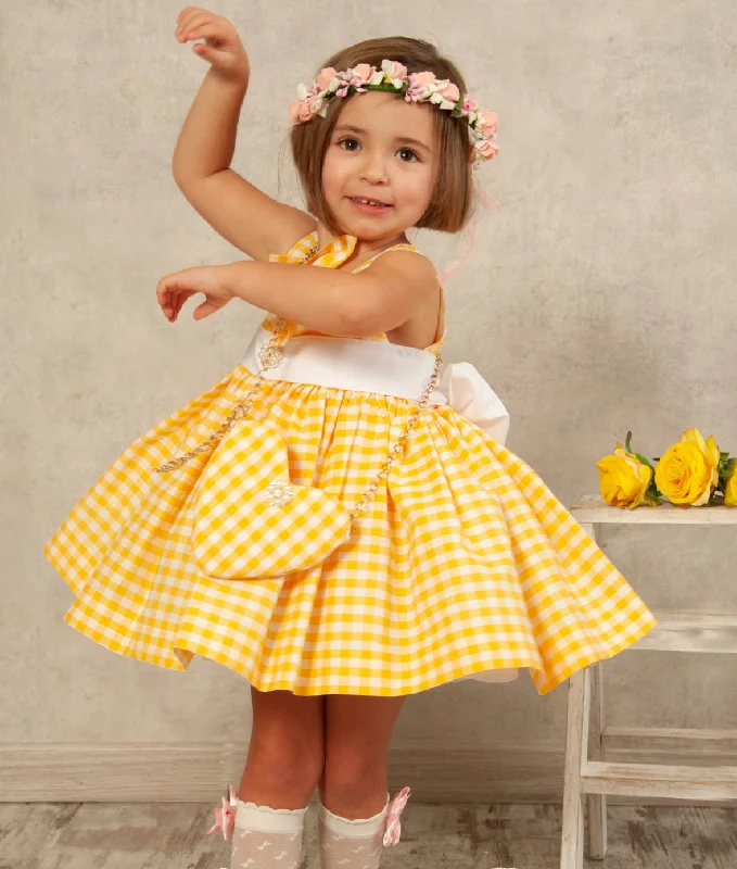 Yellow Gingham Puffball Dress Street