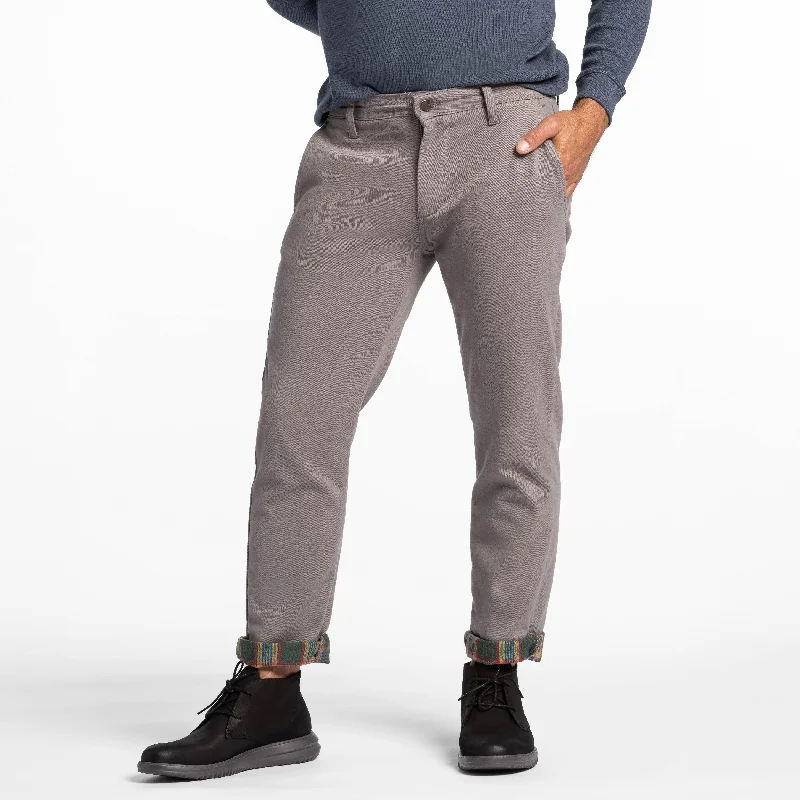 Steel Grey Flannel Lined Chino Sporty Men's Athleisure 