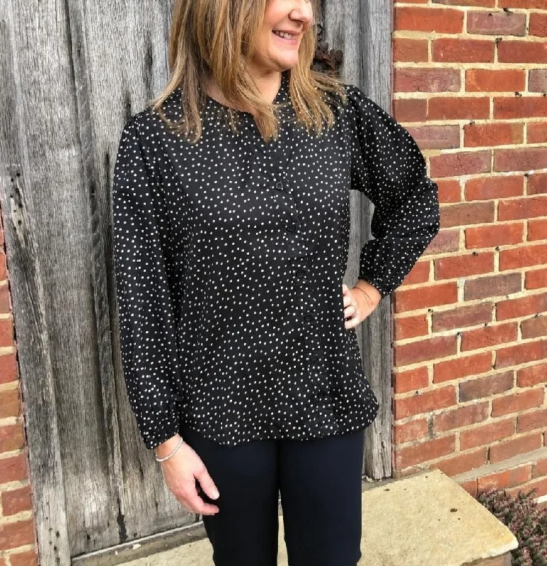 Black Polka Dot Notch Neck Blouse Dynamic Men's Moto