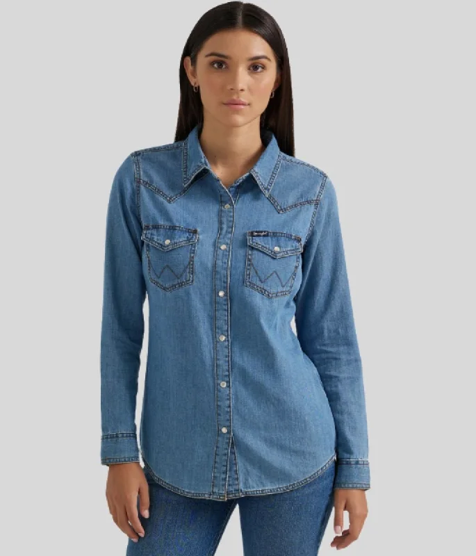 Mid Blue Single Stitch Denim Shirt Elegant Men's Cashmere