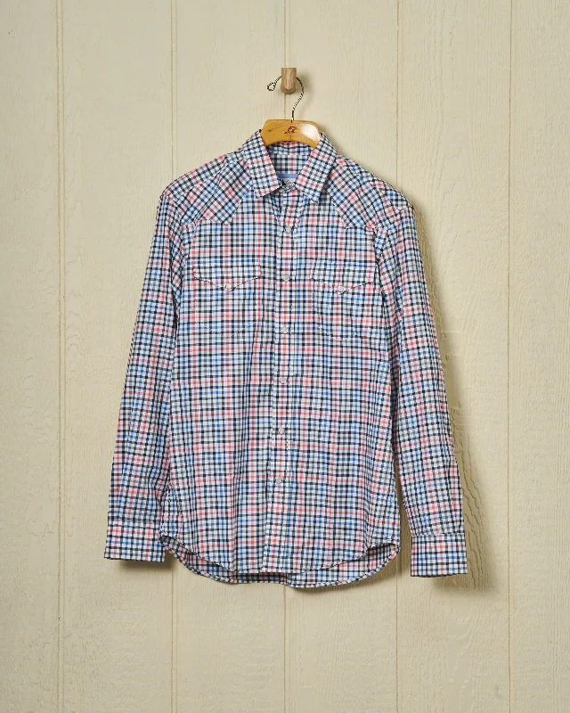 Western Sea-Washed Shirt in Blue/Coral Gun Check Artistic Men's Avant
