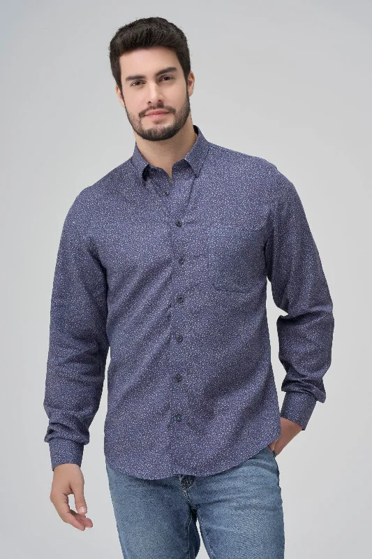 Tonal Blue Mini Botanical Print Cotton Sport Shirt with Hidden Button Down Collar by Leo Chevalier Sporty Men's Tennis Tonal Blue Mini Botanical Print Cotton Sport Shirt with Hidden Button Down Collar by Leo Chevalier Sporty Men's Tennis