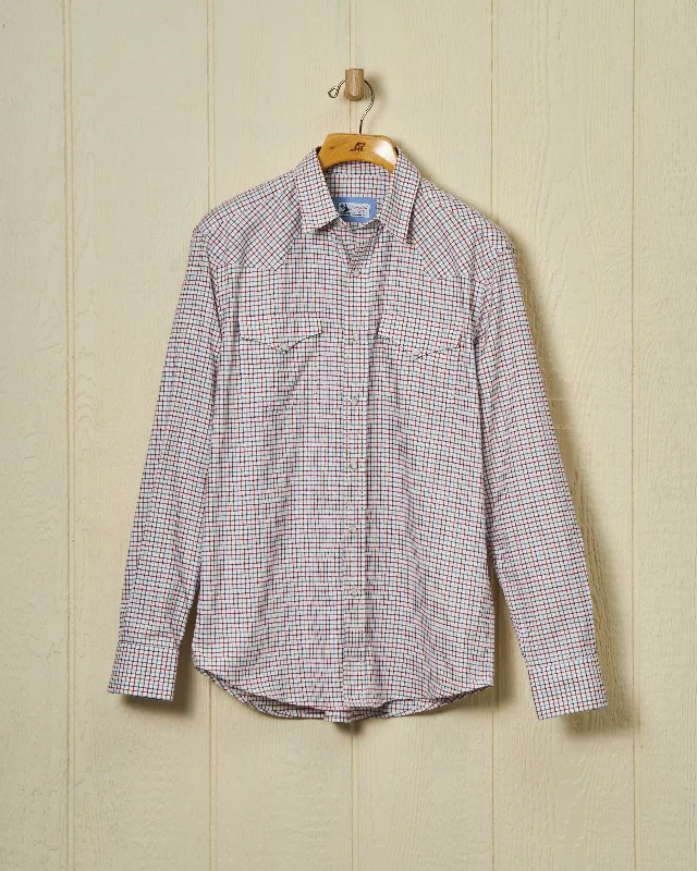 Western Sea-Washed Shirt in Denim/Wine Tattersall Luxurious Men's High