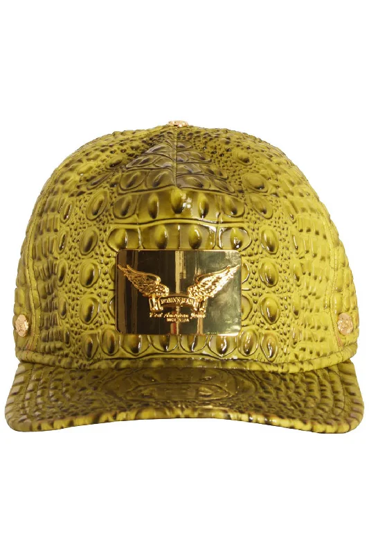 ROBIN'S GOLD TAG CAP IN GREEN CROC Elegant Men's Formal 