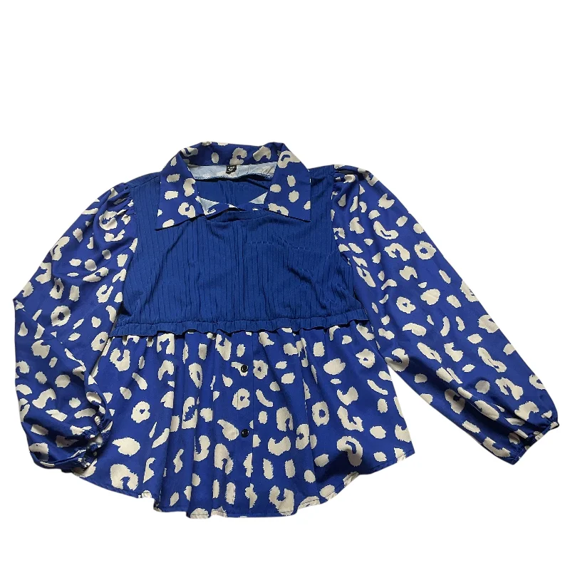 Top Long Sleeve By Shein In Blue & White, Size: 2x Monochromatic All