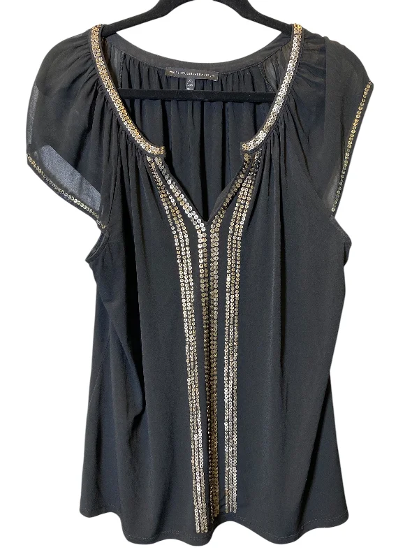 Top Short Sleeve By White House Black Market In Black & Gold, Size: Xl Minimalist Men's Casual 