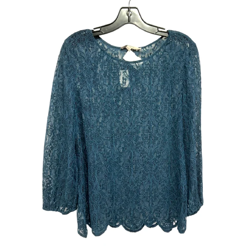 Lace Top Long Sleeve By Loft In Blue, Size: 6 Street