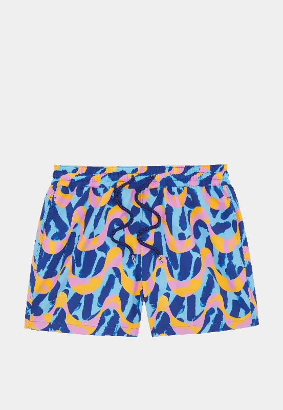 Frescobol Rio JB Printed Swim Short - Booth Blue & Booth Purple Hip Men's Retro