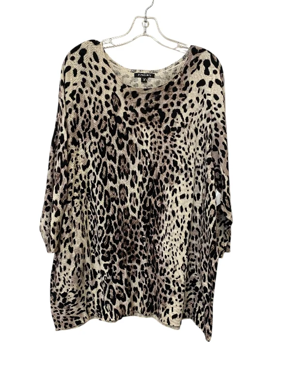 Top 3/4 Sleeve By Roz And Ali In Animal Print, Size: 3x Bohemian Men's Free