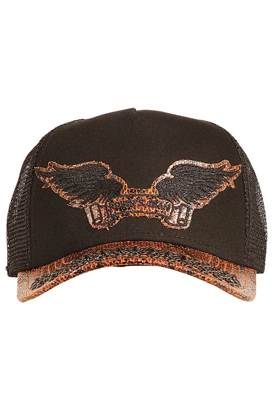 BLACK TRUCKER IN BROWN SNAKE WITH JET BLACK & SMOKY TOPAZ CRYSTALS Sophisticated Men's French