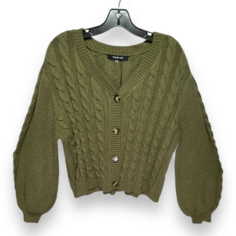 Fern Cropped Cable Knit Cardigan By Sugar Lips In Olive, Size: XS Sophisticated Men's French