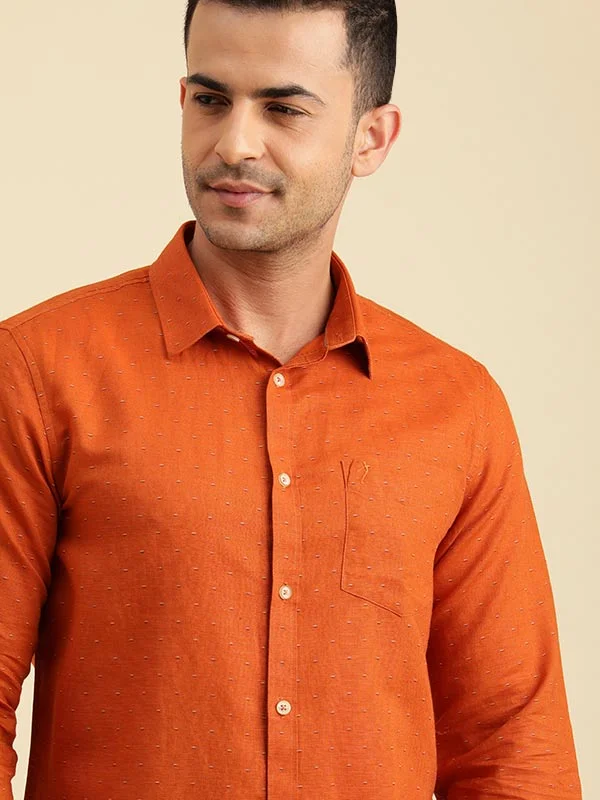 Men Printed Full Sleeve Linen Blend Shirt Classic Men's Pin