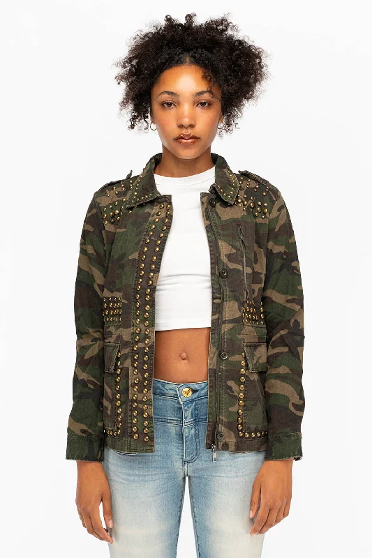 WOMENS STUDDED JACKET IN CAMO GREEN Practical Men's Multi