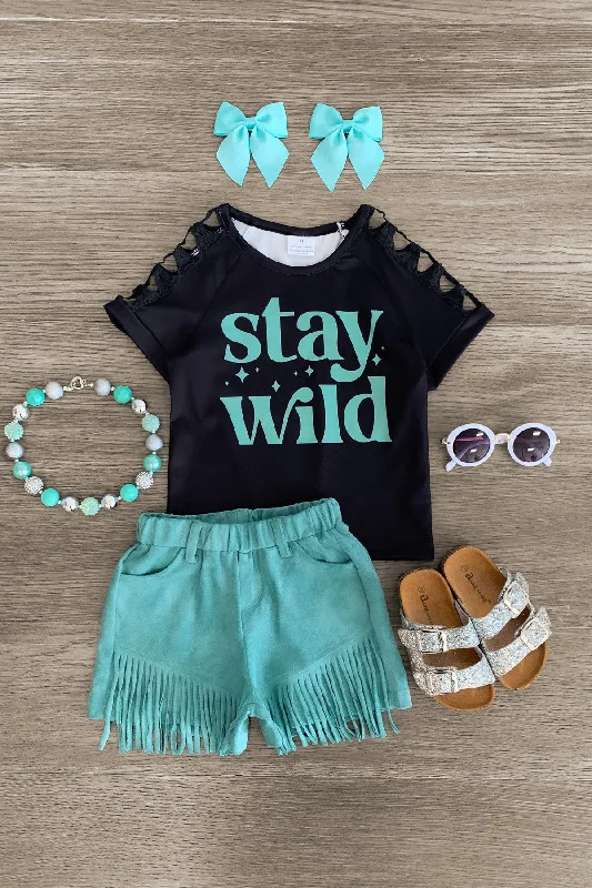 "Stay Wild" Mint Suede Short Set Elegant Men's Cashmere