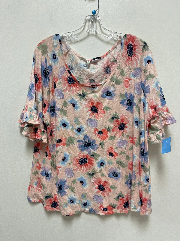 Top Short Sleeve By Cato In Floral Print, Size: 1x Streetwear Style