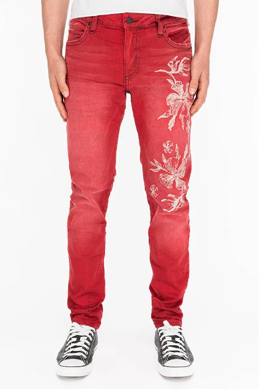 MEN'S SKINNY JEANS IN F-ED UP RED WITH EMBROIDERY Tailored