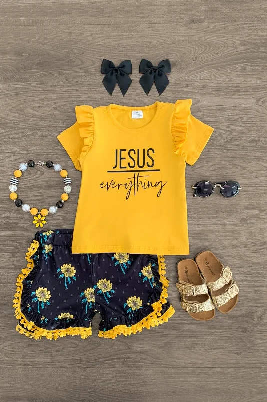 "Jesus Over Everything" Floral Short Set Practical Men's Quick