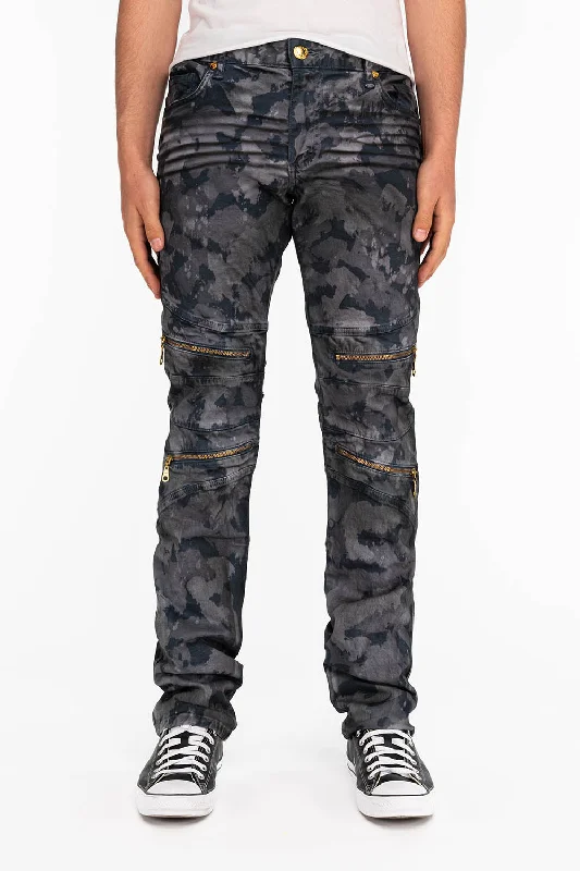 MENS BIKER JEANS IN TIE DYE CAMO GRAY Hip Men's Urban