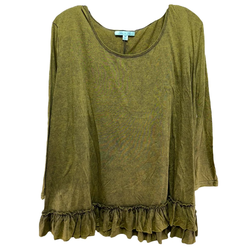 Top 3/4 Sleeve By She + Sky In Green, Size: M Traditional Men's Country
