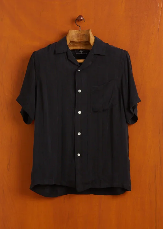 Cupro Stripe Short Sleeve Shirt Elegant Men's Cashmere