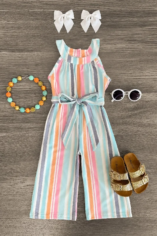 Pastel Stripe Sleeveless Jumpsuit Hip Men's Retro