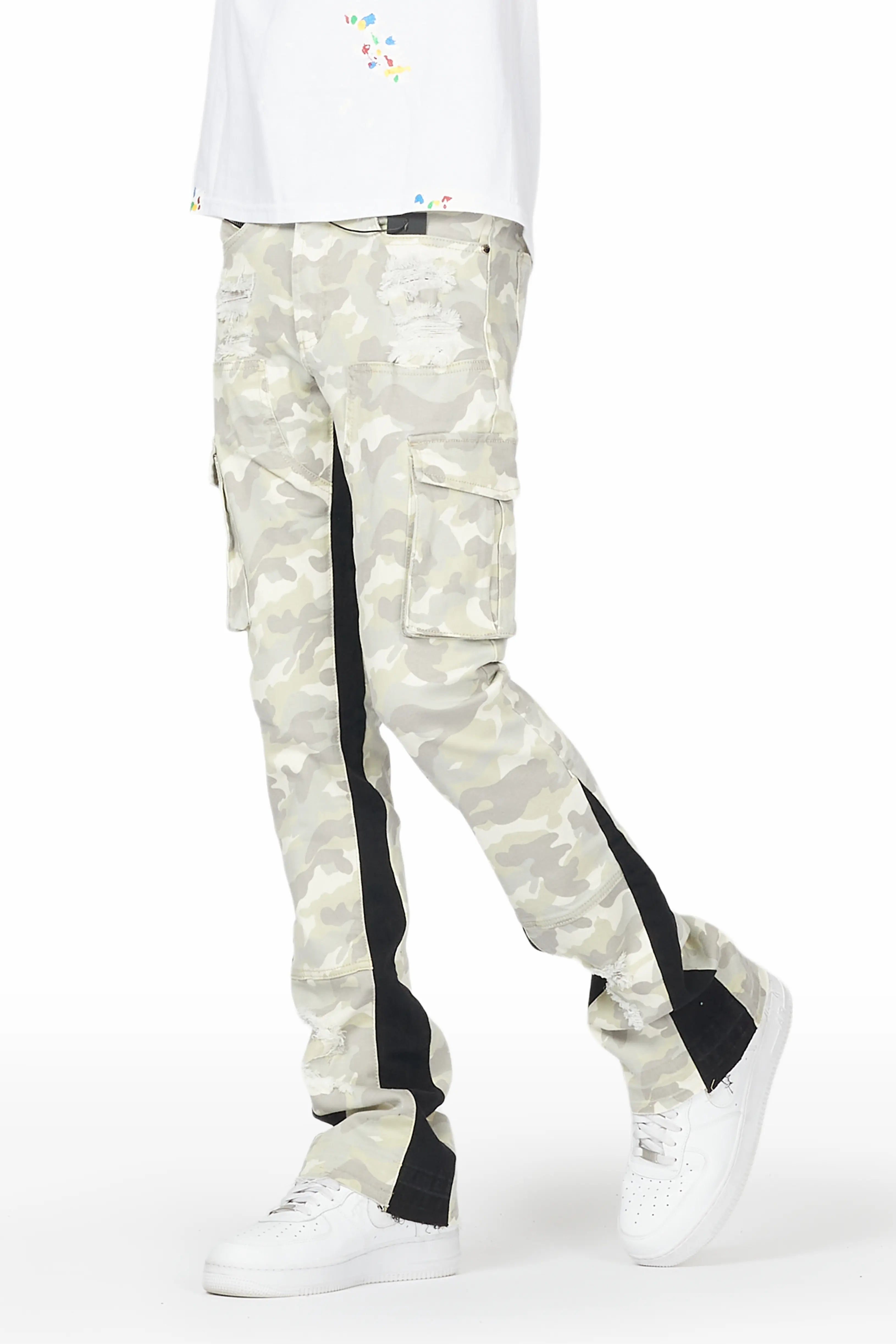 Decimus Light Camo Stacked Flare Jean Trendy Men's Bucket