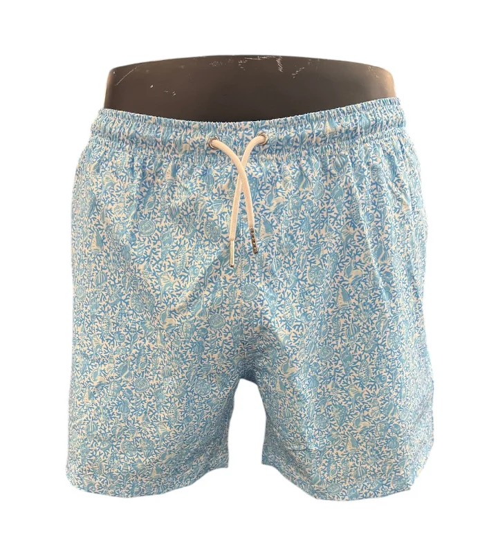 5 INCH SWIM SHORT - CORAL/TURQ Sleek Men's Contemporary 