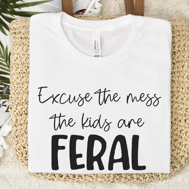 Excuse The Mess (Kids Are Feral) T-Shirt Trendy Men's Scandinavian