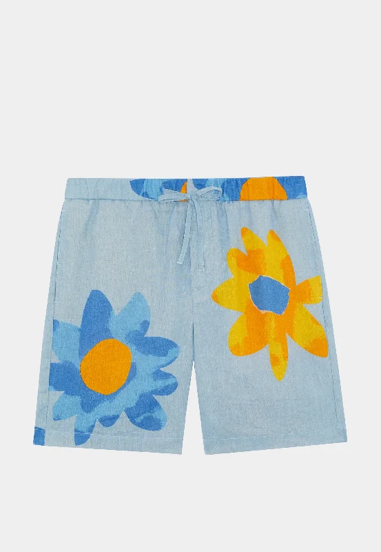 Frescobol Felipe JB Linen Short Print - Booth Blue & Booth Yellow Modern Men's Tech