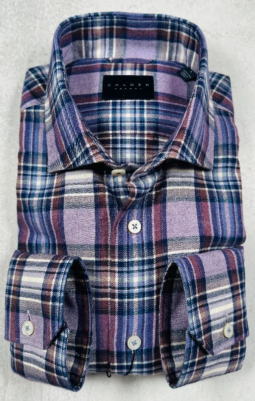 Calder Carmel Ultimate Luxe Double Twisted Plaid Flannel Sport Shirt in Plum Elegant Men's Formal 