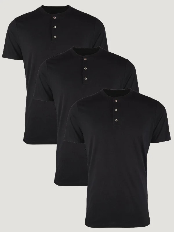 Black Short Sleeve Henley 3-Pack Practical Men's Quick