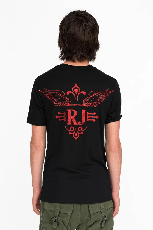 RED GLITTER FLEUR TEE WITH WINGS ON BACK IN BLACK Refined Men's Hand