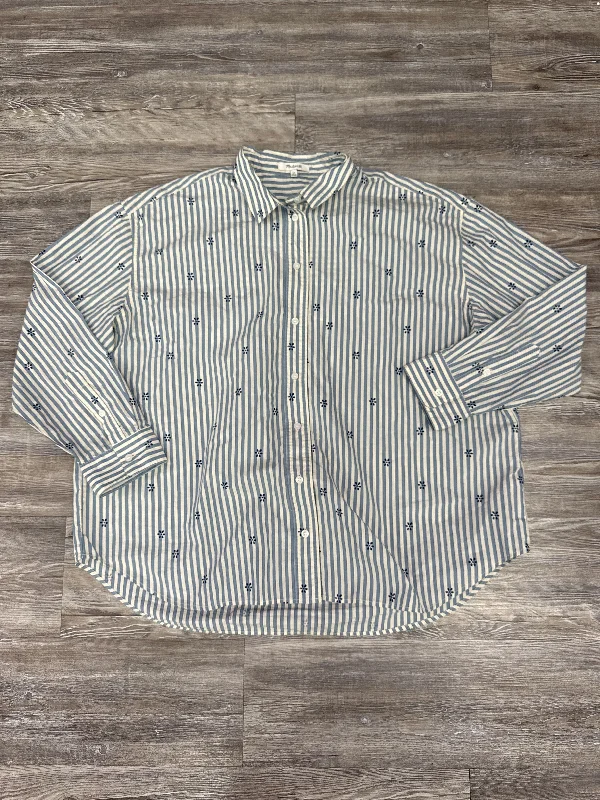 Top Long Sleeve By Madewell In Blue & Cream, Size: Xl Sleek Men's Contemporary 