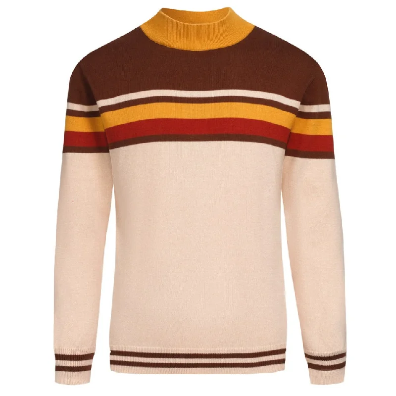 Men's brown striped turtleneck 1950s knitwear Hip Men's Urban