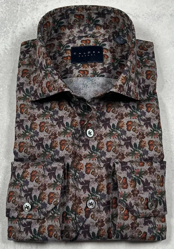 Calder Carmel Harvest Floral On Twill Melange Sport Shirt in Ember Earthy Men's Hemp