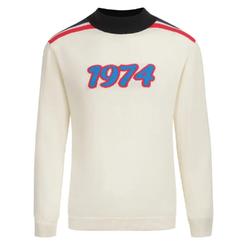 Men's vintage white apricot 1974 turtleneck knit tee Polished Men's Silk