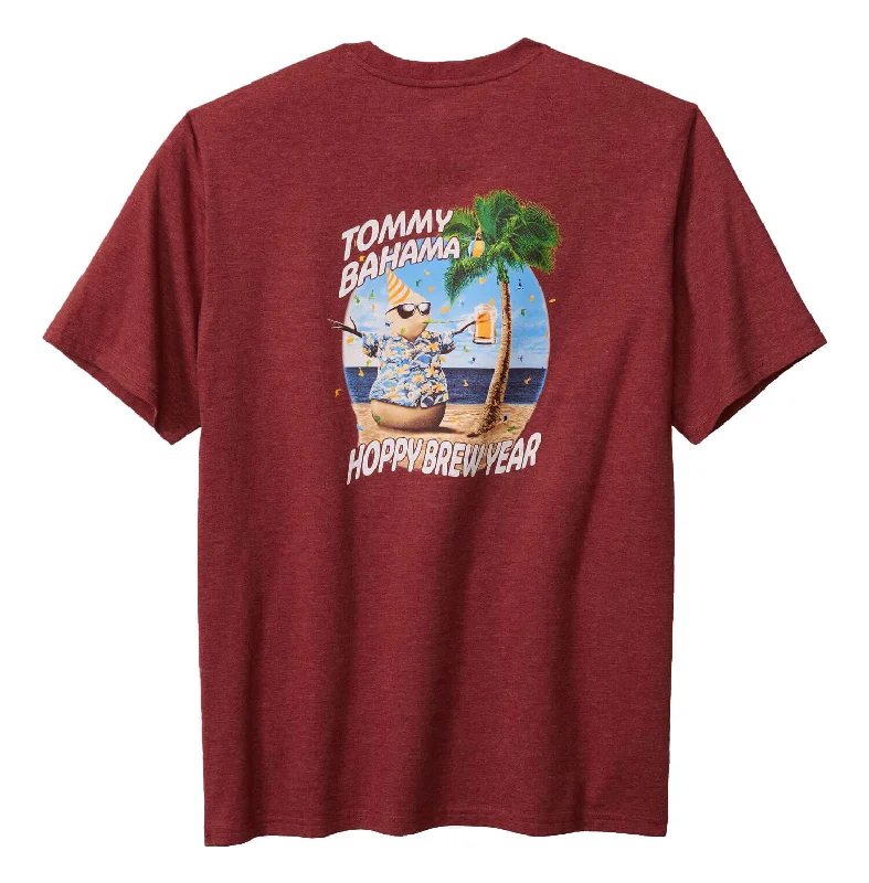 Tommy Bahama Hoppy Brew Year T-Shirt - Ruby Wine Heather Polished Men's Satin