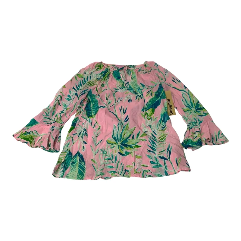 Top Long Sleeve Designer By Lilly Pulitzer In Green & Pink, Size: Xs Modern Men's 