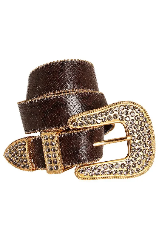 ROBIN'S JEAN CRYSTAL BELT IN GOLD AND BROWN SNAKE Stylish Men's Tropical 