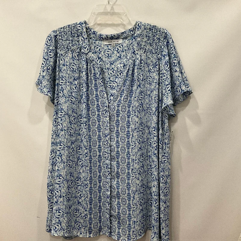 Blue & White Top Short Sleeve Rose And Olive, Size 2x Sharp Men's Italian