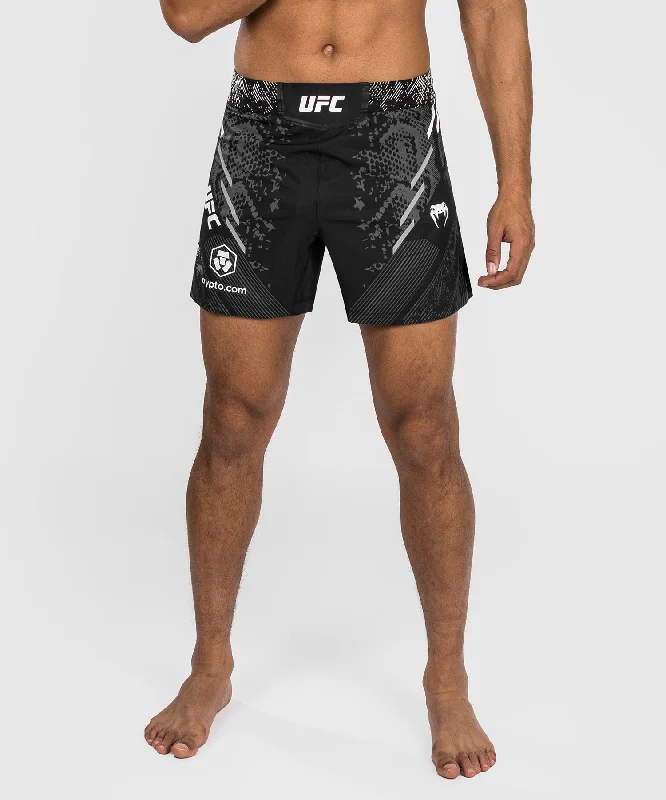 UFC Adrenaline by Venum Authentic Fight Night  Men's Fight Short - Short Fit - Black Polished Men's Satin